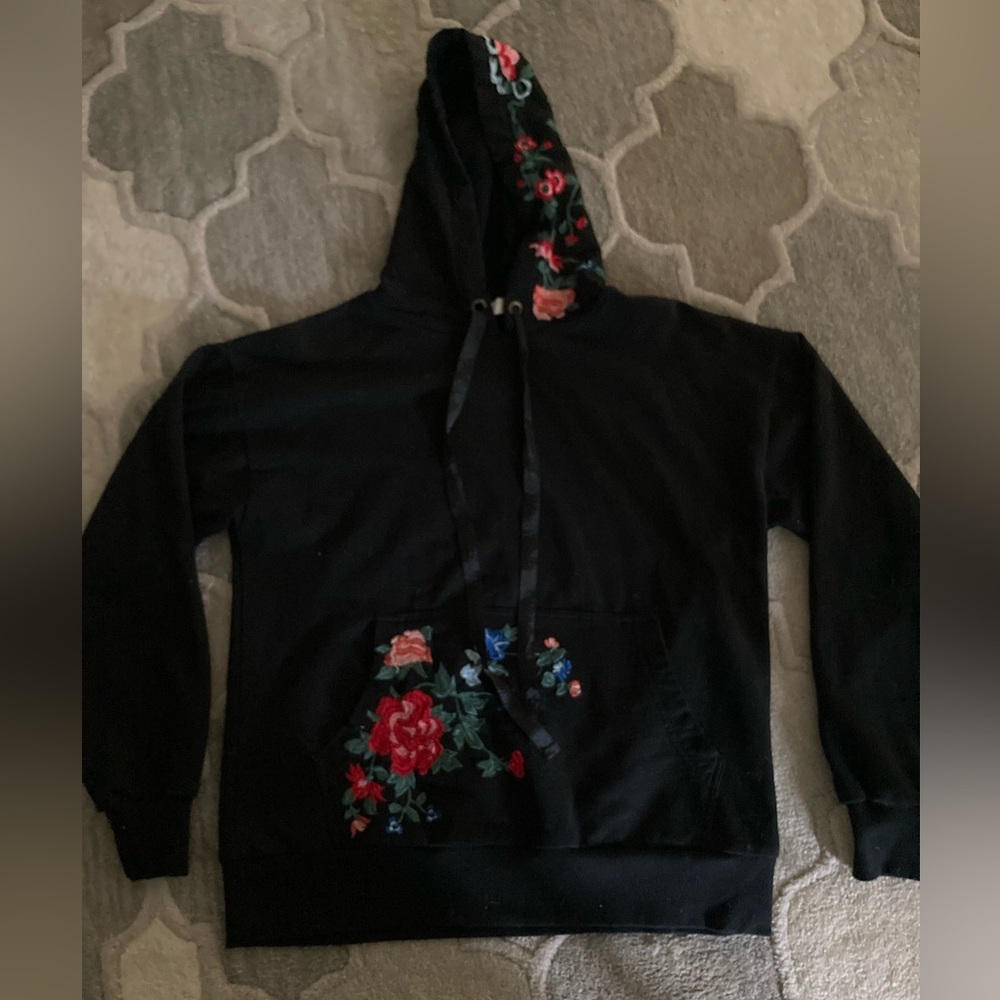 Asos Floral Embroidery Black Hoodie View 5